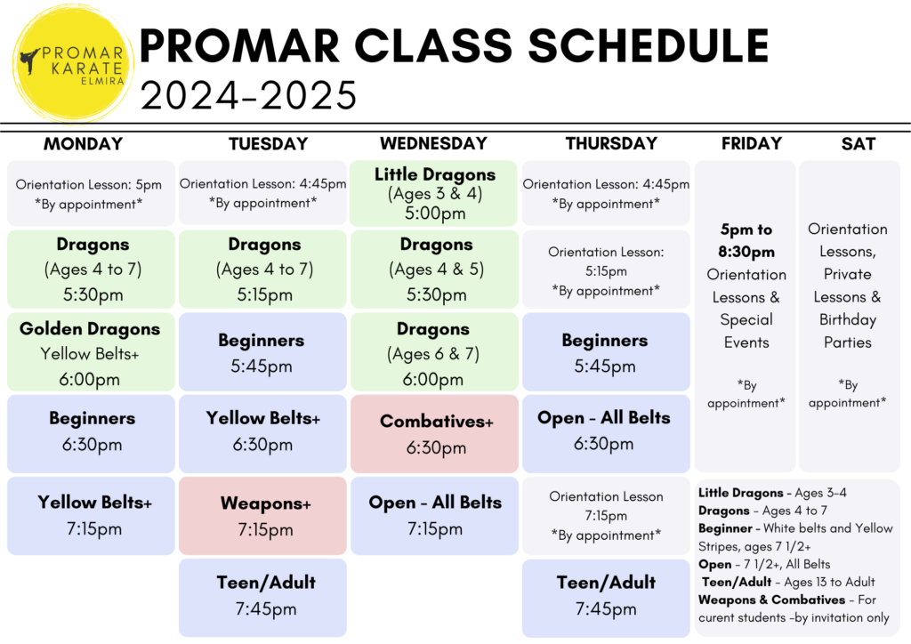 Elmira Karate Schedule